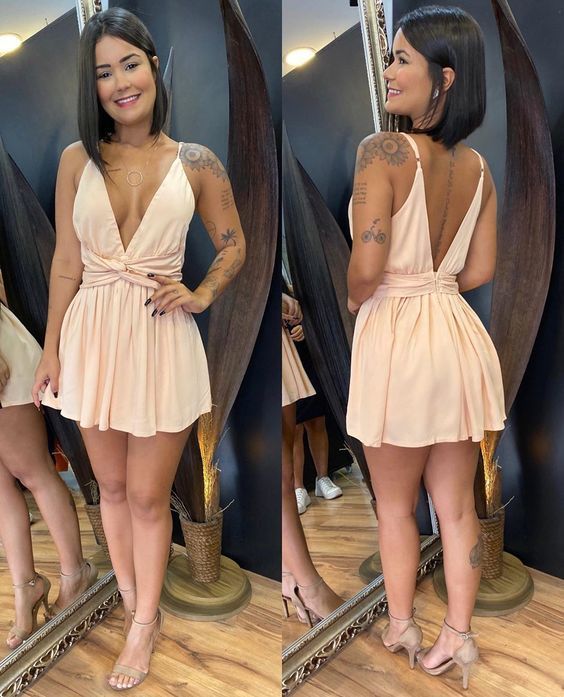 Deep V Neck Short Homecoming Dress cg10970