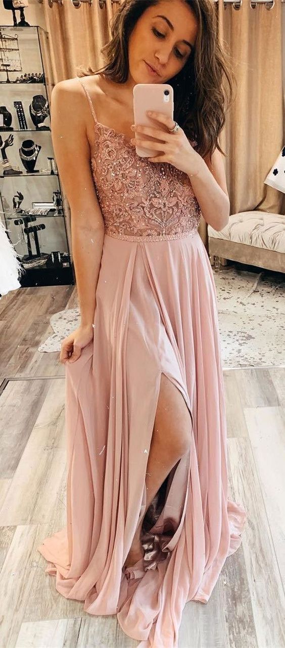 Spaghetti Straps Long Prom Dresses with Lace Beaded cg10999