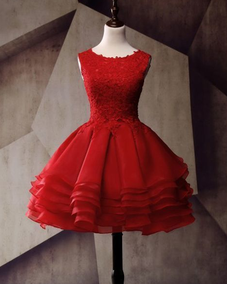 Spitzenkleid für die Heimkehr, Applique Junior School Kleid, rotes Abschlusskleid cg1101