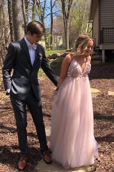 Spaghetti Straps Long Prom Dresses Backless Formal Dress with Handmade Flowers cg11014