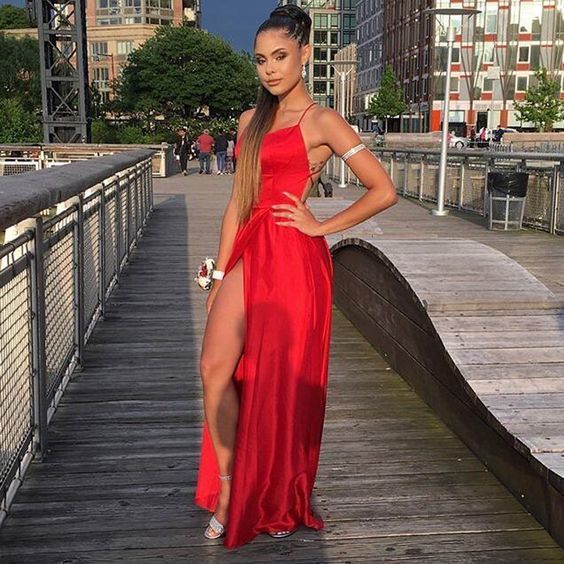 High Slit Long Satin A-line Prom Dress cg11024