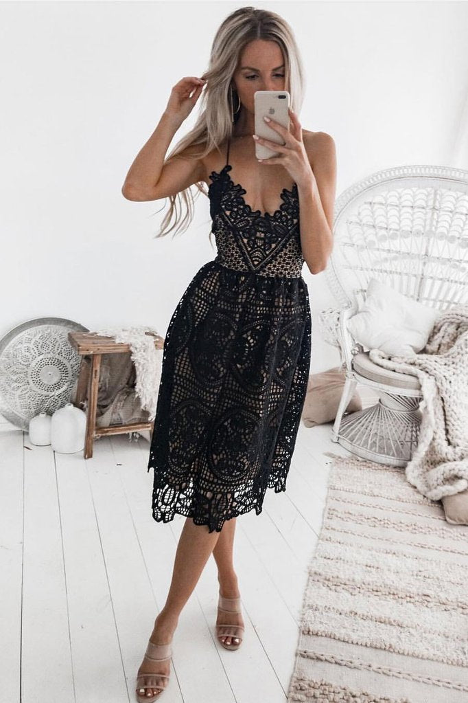 BLACK LACE SHORT PROM DRESS LACE FORMAL DRESS cg11080