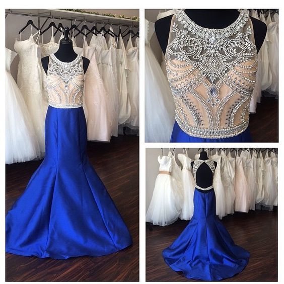 Königsblaues Ballkleid, Meerjungfrauen-Ballkleid, Satin-Ballkleid cg11087
