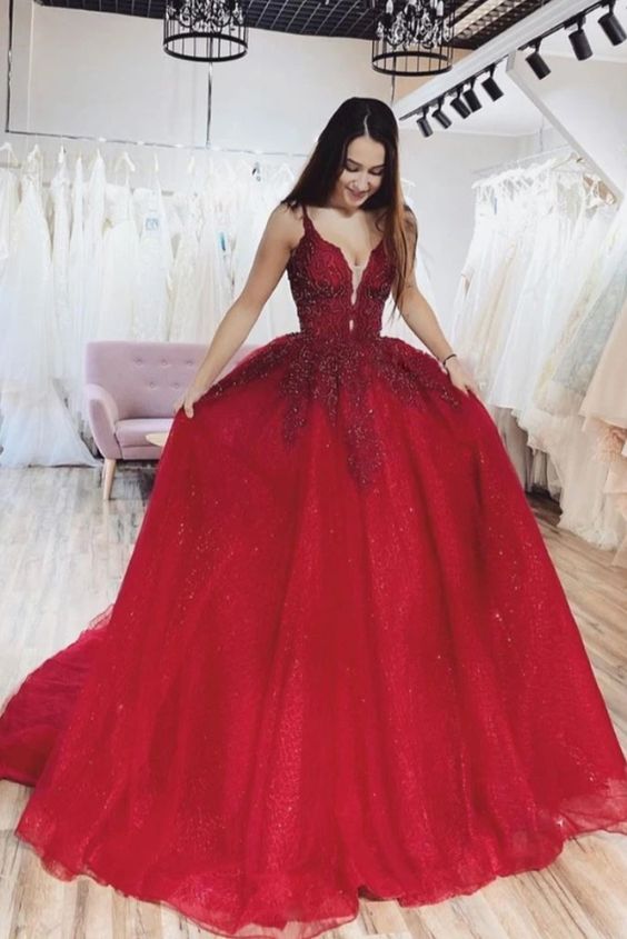 red prom dress for 2020 prom, long prom dress ball gown cg11104