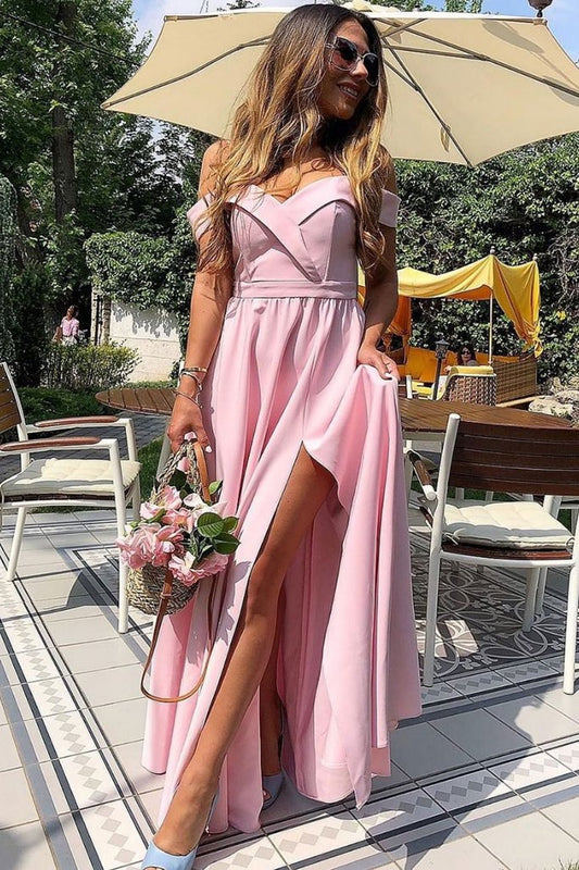 Schlichtes langes rosa Satin-Ballkleid, rosa Brautjungfernkleid, cg11117