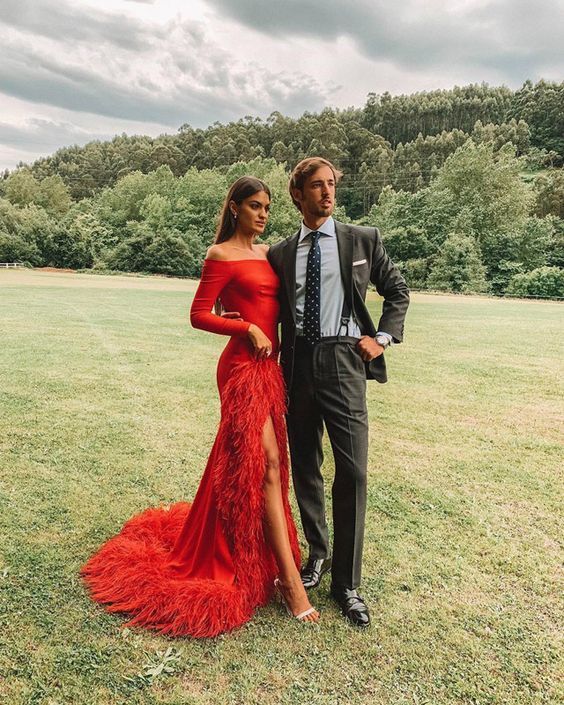 Off the shoulder long prom dress, red prom dress cg11122