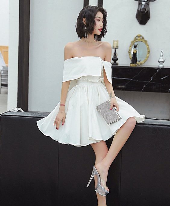Cute white satin short dress white homecoming dress cg11126