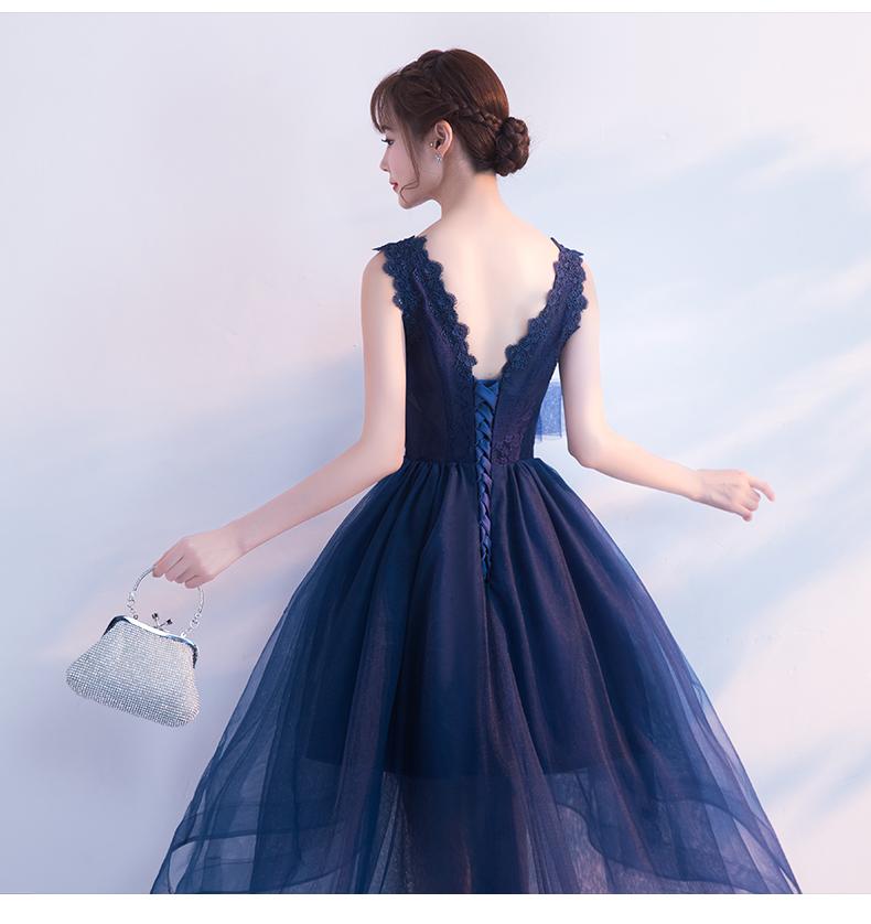 Navy Blue V-Neckline High Low Tulle Party Dress, Blue Homecoming Dress cg11147