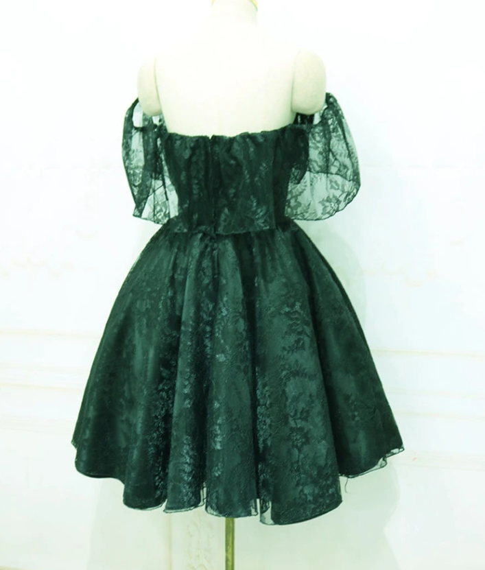 Beautiful Lace Green Off Shoulder Knee Length Party homecoming Dress, Bridesmaid Dress cg11241