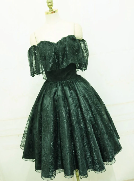 Beautiful Lace Green Off Shoulder Knee Length Party homecoming Dress, Bridesmaid Dress cg11241