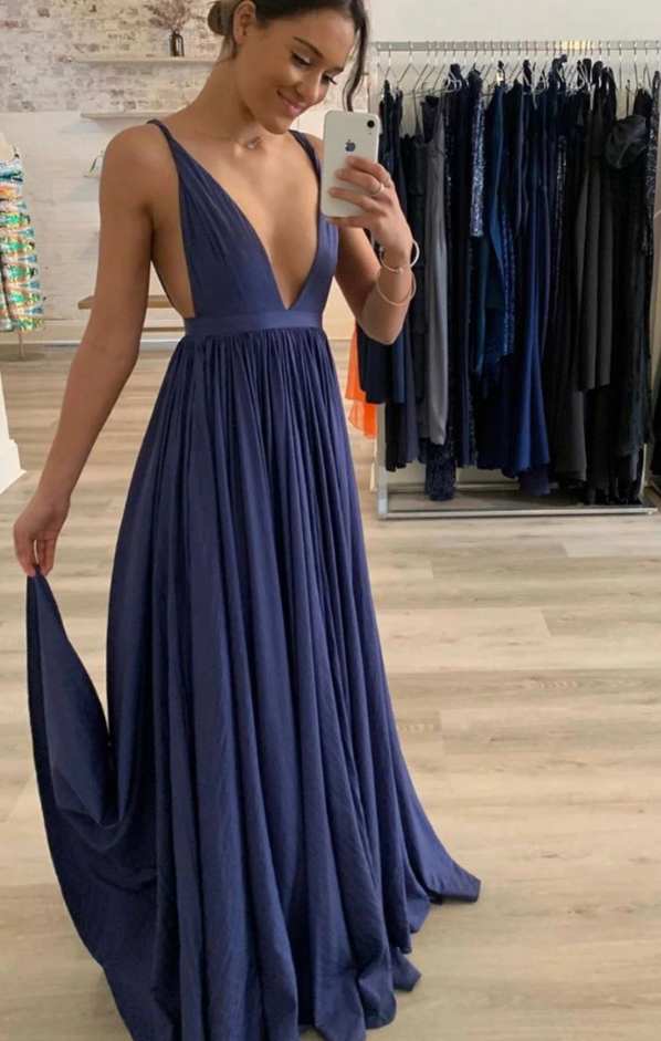 Blue chiffon long prom dress blue long evening dresss cg11244