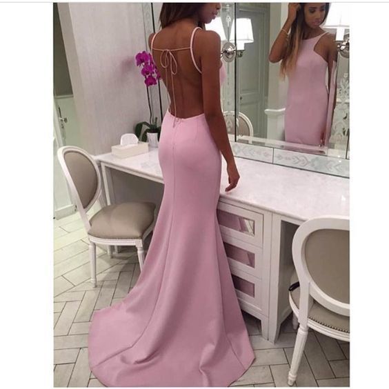 Pink Halter Backless Mermaid Prom Gowns cg11245