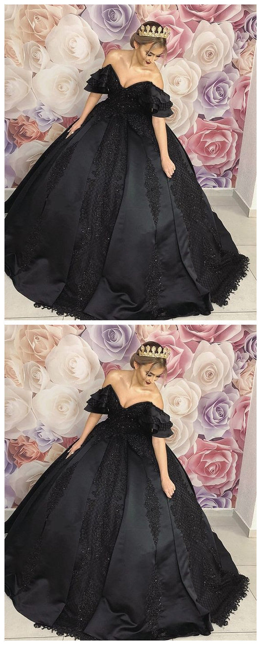 Schwarzes Ballkleid Brautkleider Rüschen Schulter Ballkleid cg11252