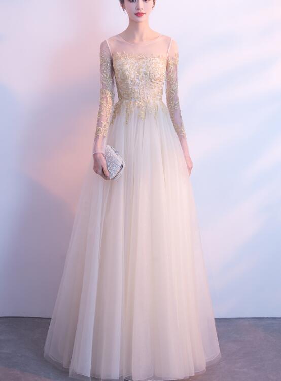 Beautiful Tulle Round Neckline A-Line Party Dress, Ivory Tulle Prom Dress cg11266