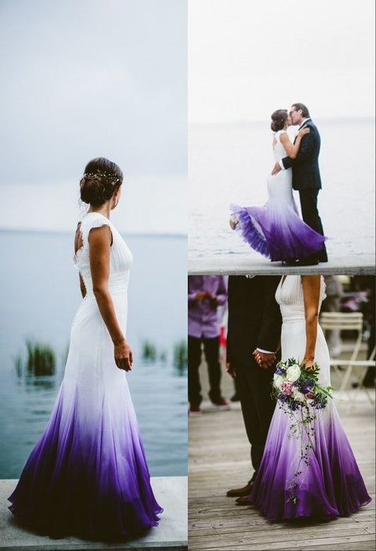 Farbige Brautkleider, Lila und Weiß Brautkleid, Ombre Brautkleid Ballkleid cg11274