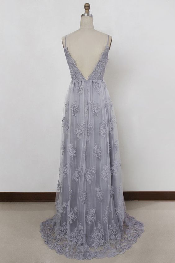 Sheath Spaghetti Straps Sweep Train Backless Tulle Prom Dress with Appliques cg11280