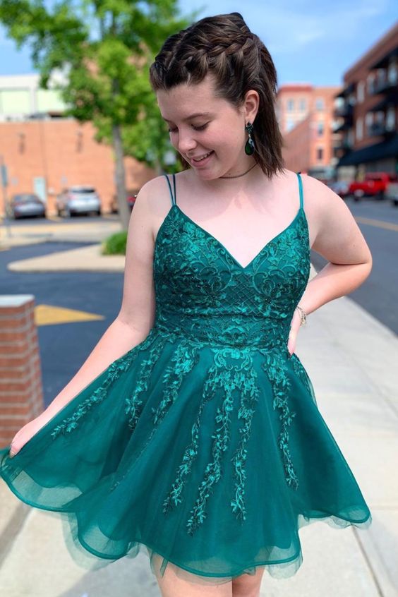 short A-line emerald green homecoming dress party dress cg11367