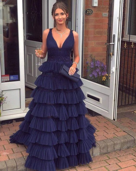 Dark Navy Prom Dresses,Ball Gown Real Made Formal Prom Dress cg11371