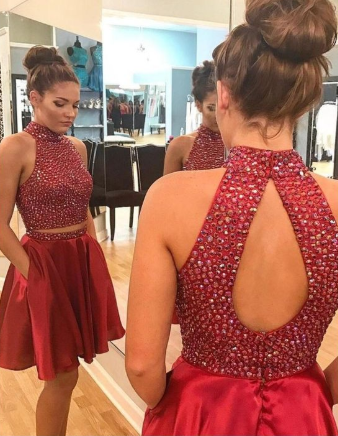 Sexy Zweiteiler Kurze Strass Niedliche Rote Homecoming Kleider cg1139