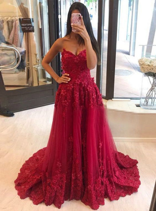 Wunderschönes Ballkleid Dunkelrot Ballkleider mit Applikationen cg11390