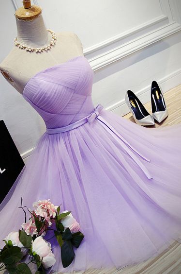 A Line Strapless Tulle Bridesmaid Dresses,Short Dress homecoming Dress cg11393