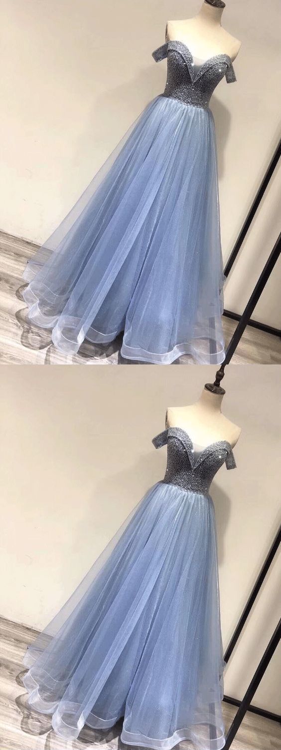 Elegant Off Shoulder A Line Prom Dress, Tulle Prom Dresses cg11405