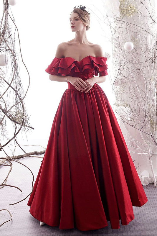 Schlichtes rotes Satin-Ballkleid mit Herzausschnitt, langes rotes Brautjungfernkleid cg11414