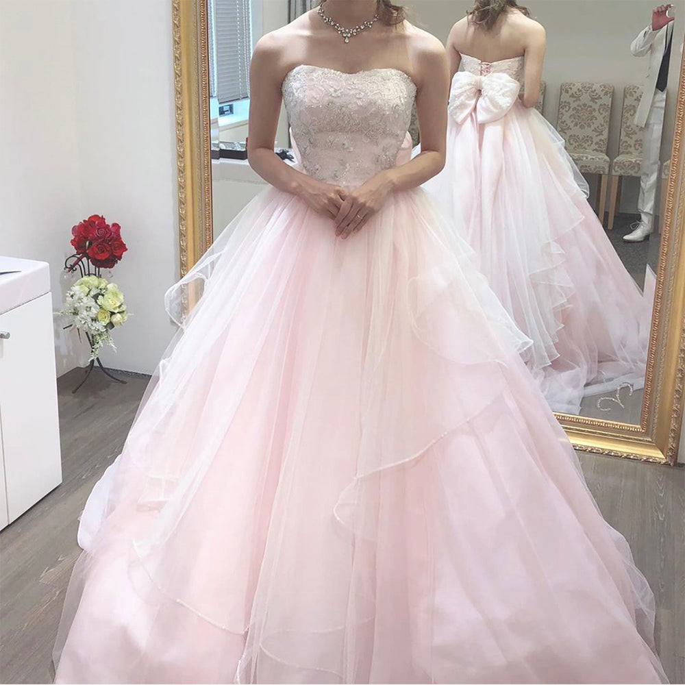 PINK TULLE LACE LONG BALL GOWN FORMAL DRESS PROM DRESS cg11419