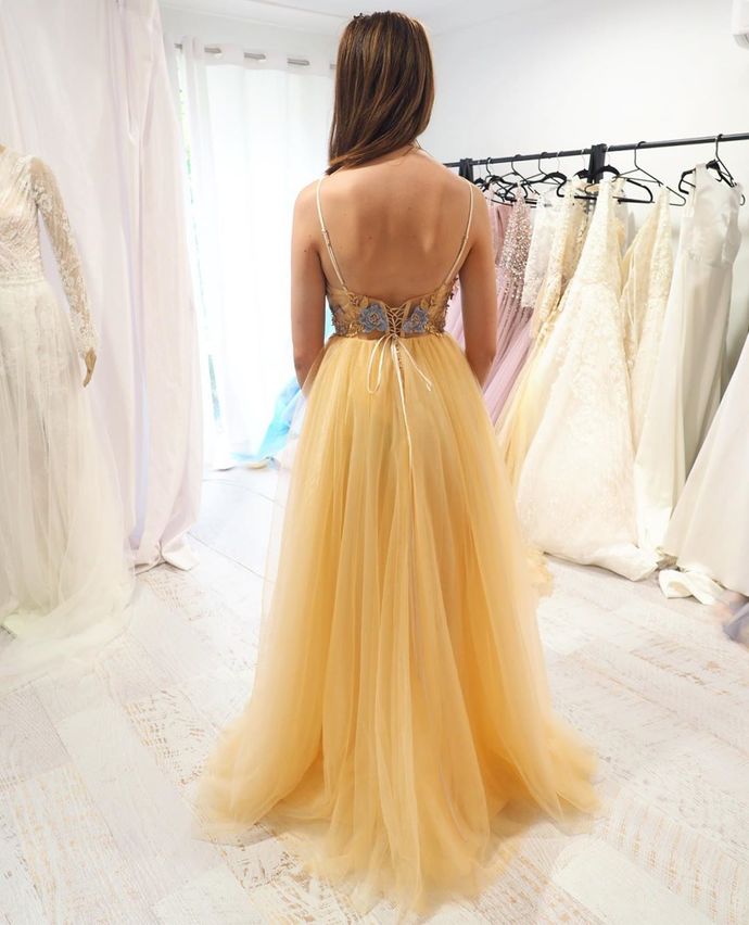 Sexy Spaghetti Straps Prom Dress A Line Flowers Tulle cg11425