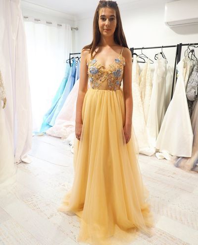 Sexy Spaghetti Straps Prom Dress A Line Flowers Tulle cg11425