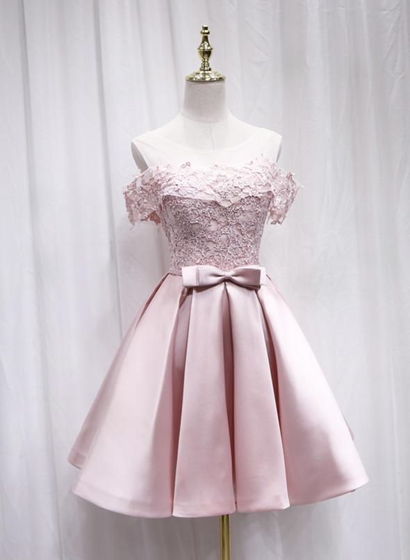 Lovely pink satin lace homecoming dress cg11435
