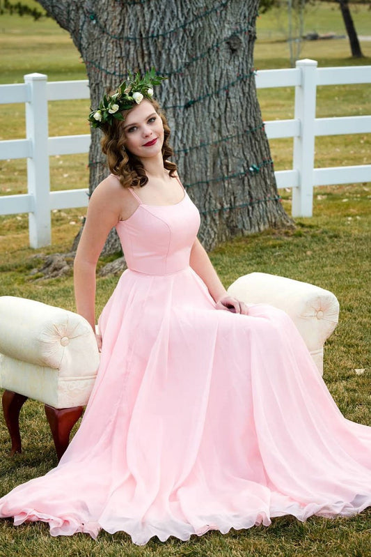 Einfaches, herzförmiges, langes rosa Chiffon-Ballkleid, rosa Brautjungfernkleid cg11438