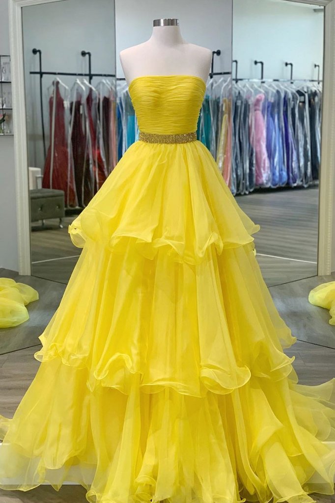 YELLOW SWEETHEART TULLE LONG PROM DRESS YELLOW FORMAL DRESS cg11439