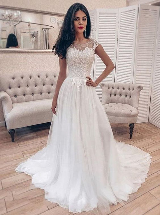 A-Linie Brautkleid mit Schleppe, Garten Schlichtes Hochzeitsballkleid cg11449