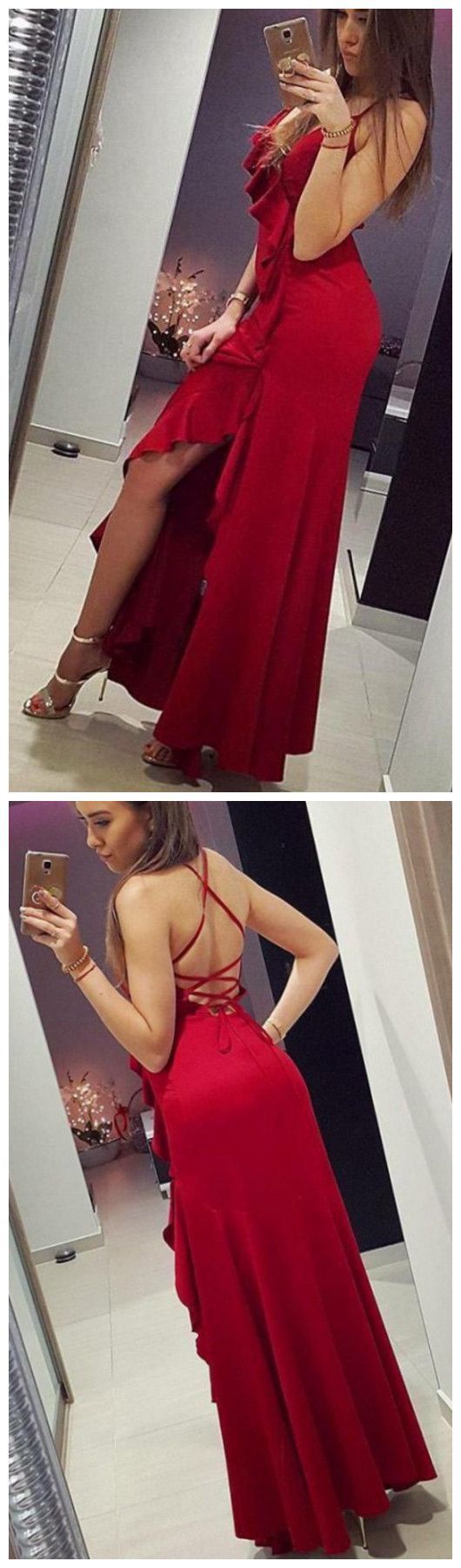 Sexy Red Backless Long Prom Dress, Special Design Evening Gowns cg11462