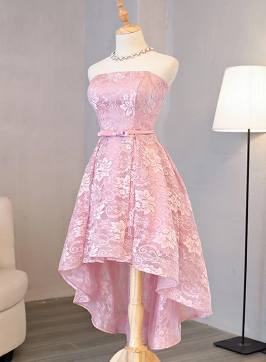 Pink Cute High Low Lace Homecoming Dress cg11468