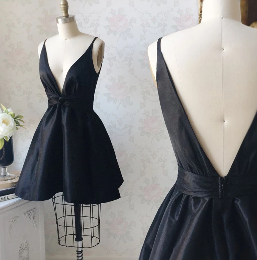 Homecoming Dress, V Neck Black Formal Graduation Evening Dress cg11485