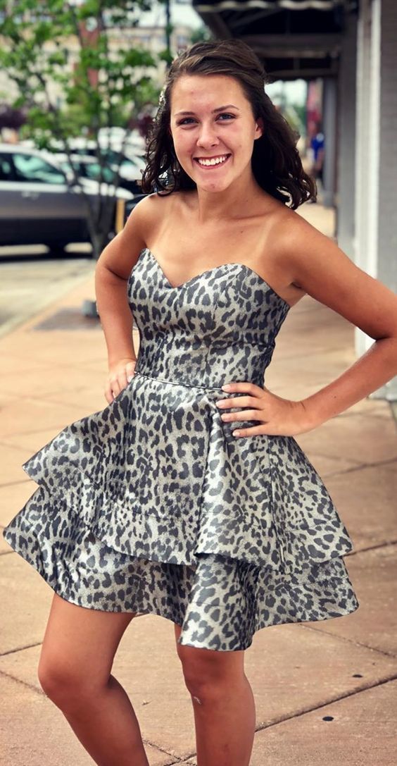 Black Leopard Tiered Short Homecoming Dresses cg11501 classygown Black Leopard Tiered Short Homecoming Dresses cg11501 classygown