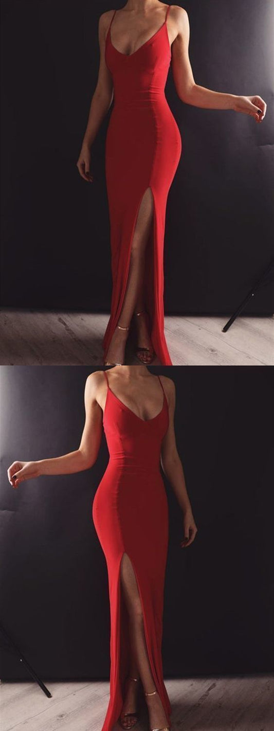 Sexy ärmelloses rotes Schlitz-Ballkleid, Abendkleid, Partykleid, cg11548