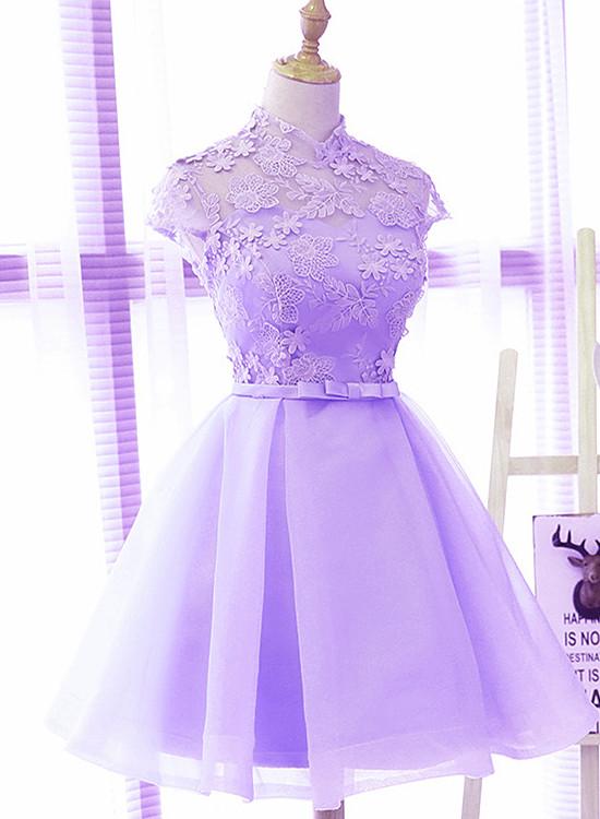 Cute High Neckline Lavender Short Graduation Dress Homecoming Dress cg11551
