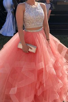 Two Piece Floor-Length Open Back Organza Prom Dress cg11567