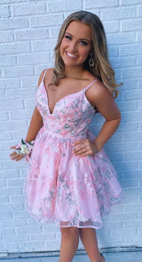 A Line Spaghetti Straps Light Sky Blue Homecoming Dress With Appliques cg11587