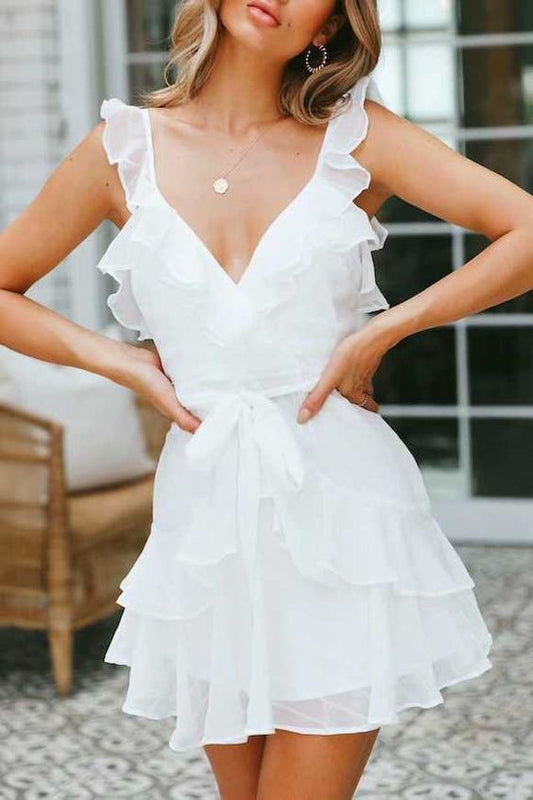 Chiffon gestreiftes Rüschenträger-Kurzes Tüll-Heimkehrkleid cg1159