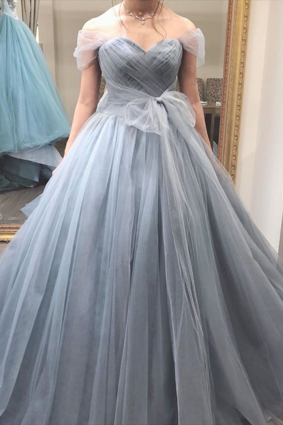 Princess Grey Tulle Long Prom Dress cg11595
