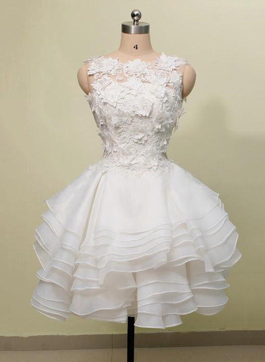 Weißes Tüll-Spitzen-Kurzkleid Partykleid Homecoming-Kleider cg11614