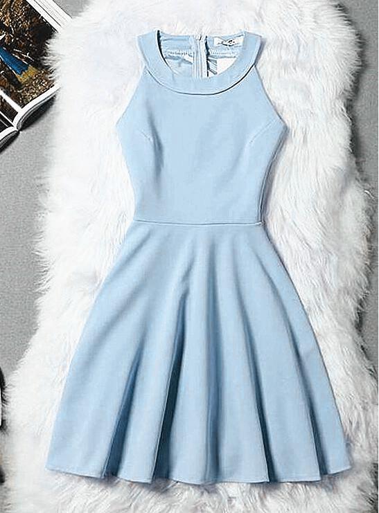 Light Blue Halter Short Wedding Party Dress, Cute Blue homecoming Dress cg11615