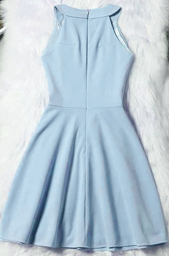 Light Blue Halter Short Wedding Party Dress, Cute Blue homecoming Dress cg11615