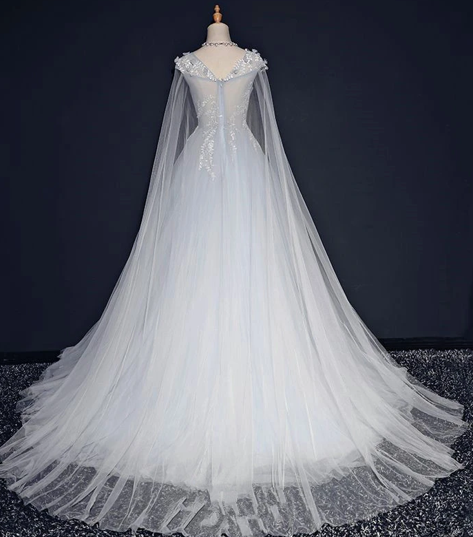 Light Blue Tulle Long Party Gown With Lace Applique, Unique Long Prom Dress cg11645