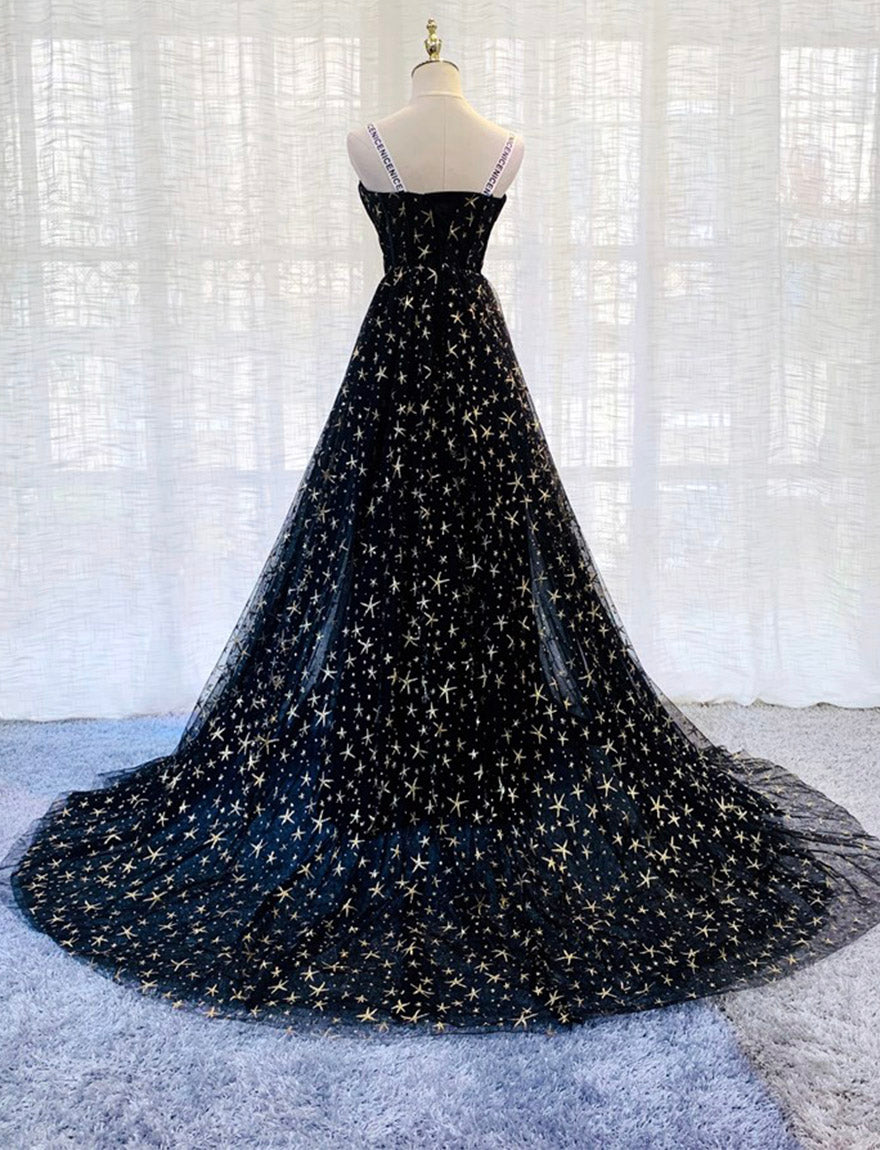 BLACK TULLE LONG PROM GOWN FORMAL DRESS cg11648