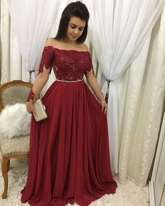 Off Shoulder Long Sleeve Prom Dresses cg11653